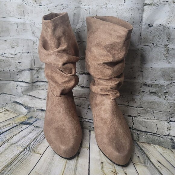 Woman Within Tan Brown  Suede Size 10WW Slouch Boots 3S-1430-4 - Picture 1 of 7